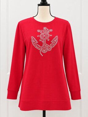 Quacker Factory by Jeanne Bice Anchors Away Rhinestone Tunic – Red XL – NWT